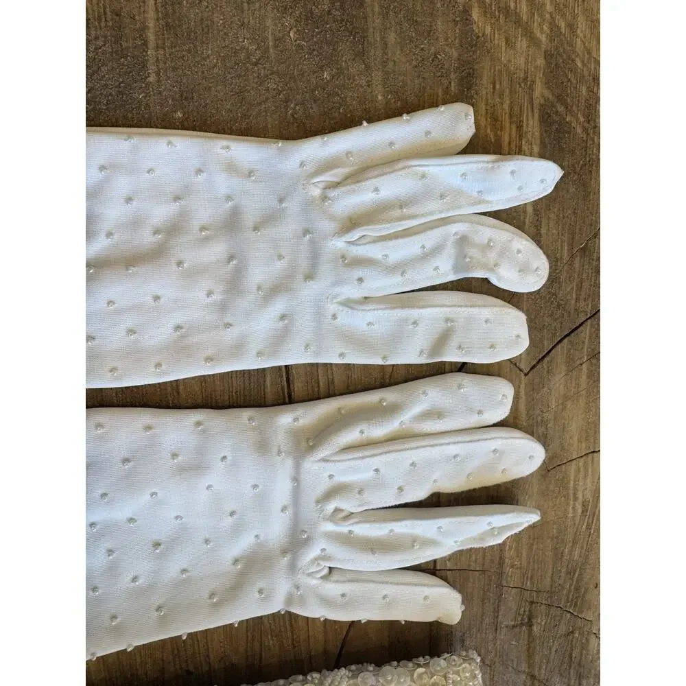 Vtg Weinstock-Hale Beaded Envelope Clutch Seed Beads Gloves White Bridal Evening